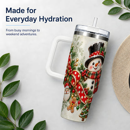 Christmas Snowman Tumbler, 40oz Handled Stainless Steel Drinkware