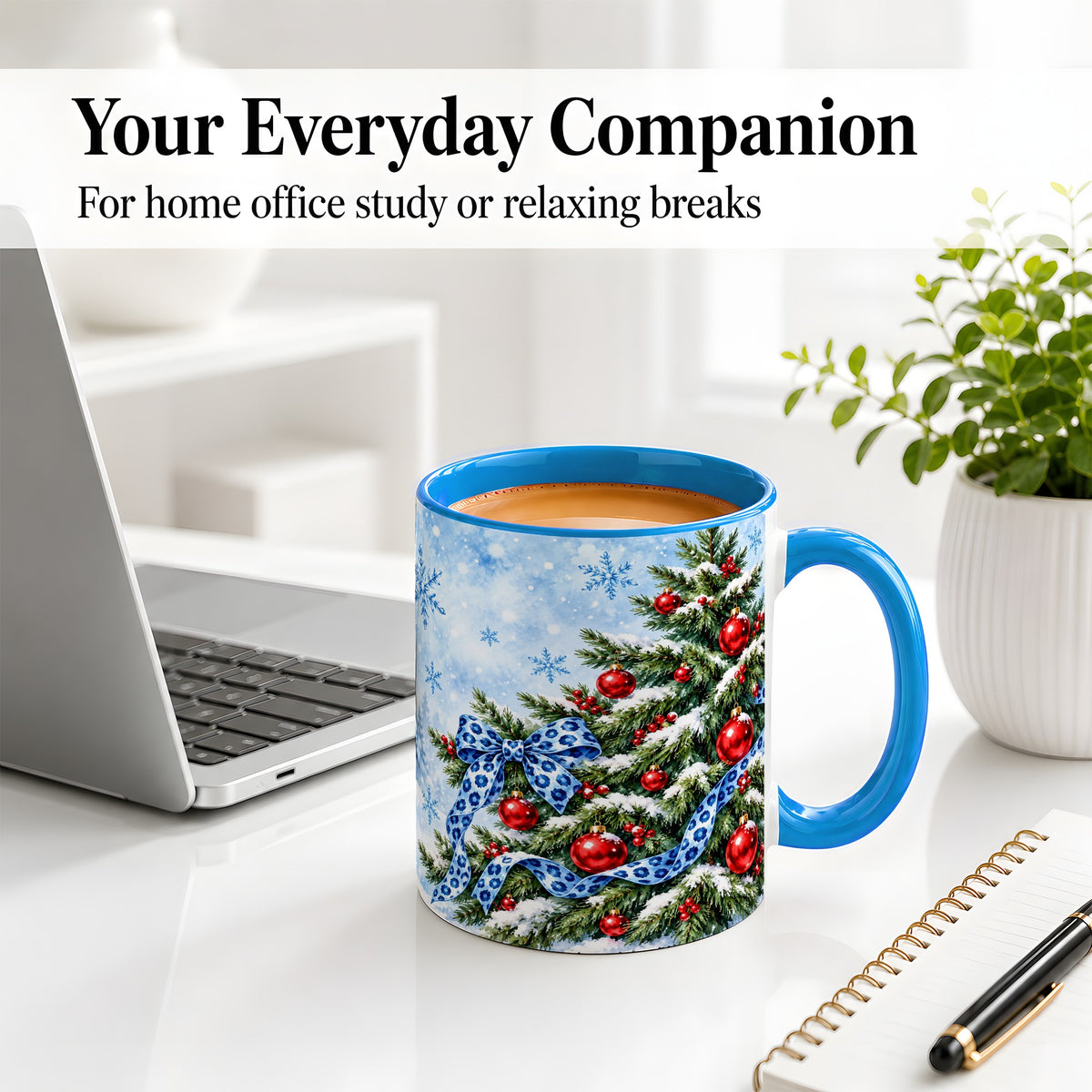#pl[11oz|Blue] Blue Leopard Bow Christmas Tree Accent Mug, Ceramic Coffee Cup