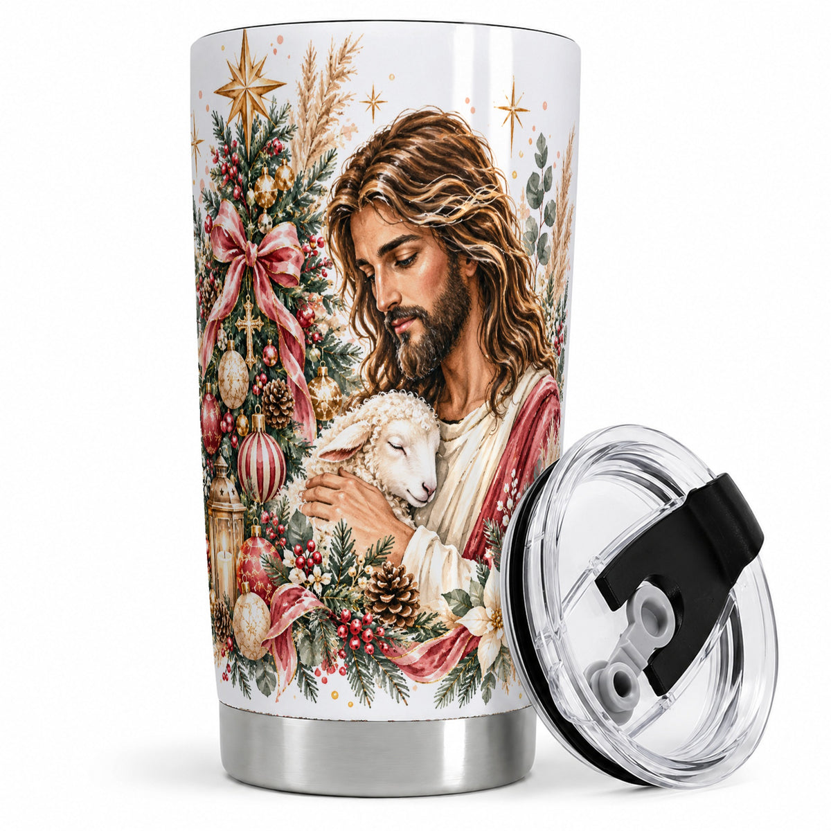 Jesus Good Shepherd 20oz Tumbler, Christian Christmas Lamb Artwork