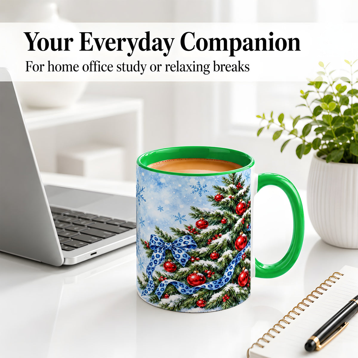 #pl[11oz|Green] Blue Leopard Bow Christmas Tree Accent Mug, Ceramic Coffee Cup