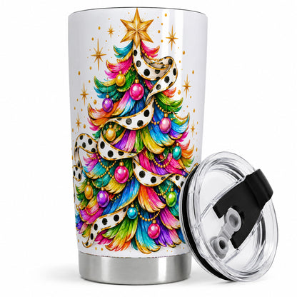 Colorful Christmas Tree 20oz Tumbler, Rainbow Holiday Ornament Design