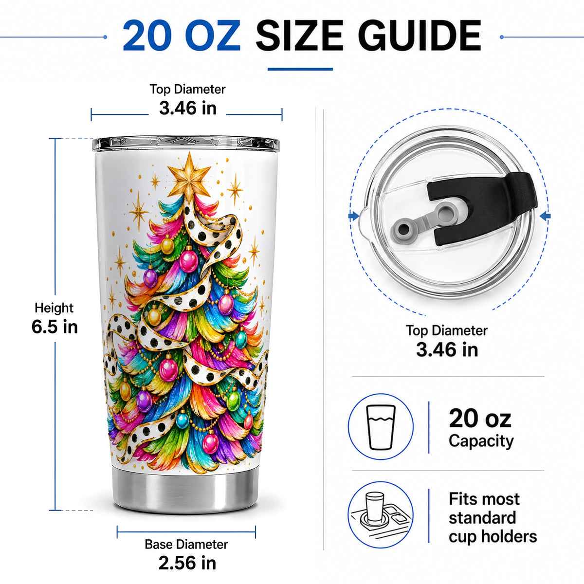 #pl[20oz|Steel] Colorful Christmas Tree 20oz Tumbler, Rainbow Holiday Ornament Design