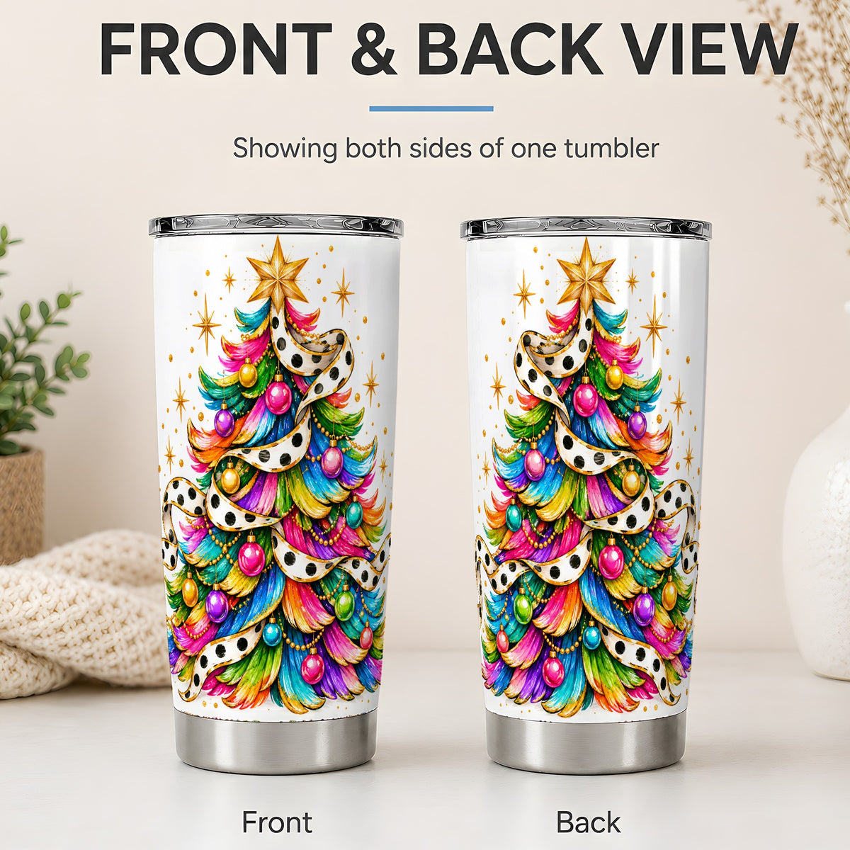 #pl[20oz|Steel] Colorful Christmas Tree 20oz Tumbler, Rainbow Holiday Ornament Design