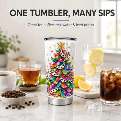 Colorful Christmas Tree 20oz Tumbler, Rainbow Holiday Ornament Design