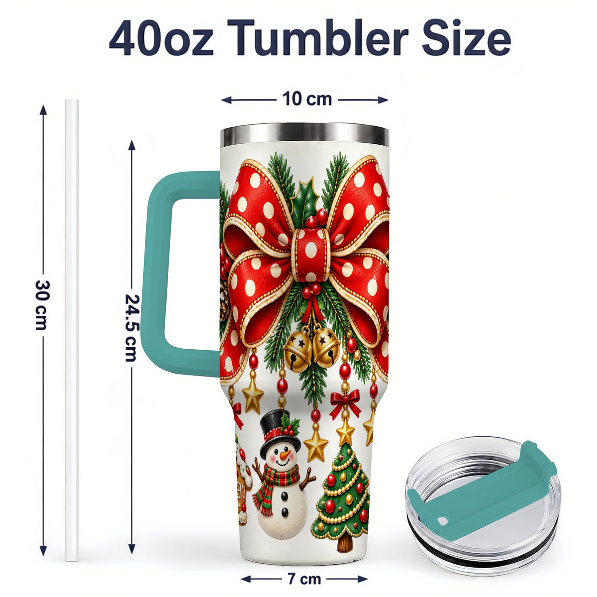 #pl[40oz|Green] Christmas Bow Ornaments Tumbler, 40oz Handled Stainless Steel Drinkware