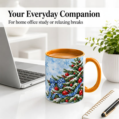 #pl[11oz|Orange] Blue Leopard Bow Christmas Tree Accent Mug, Ceramic Coffee Cup