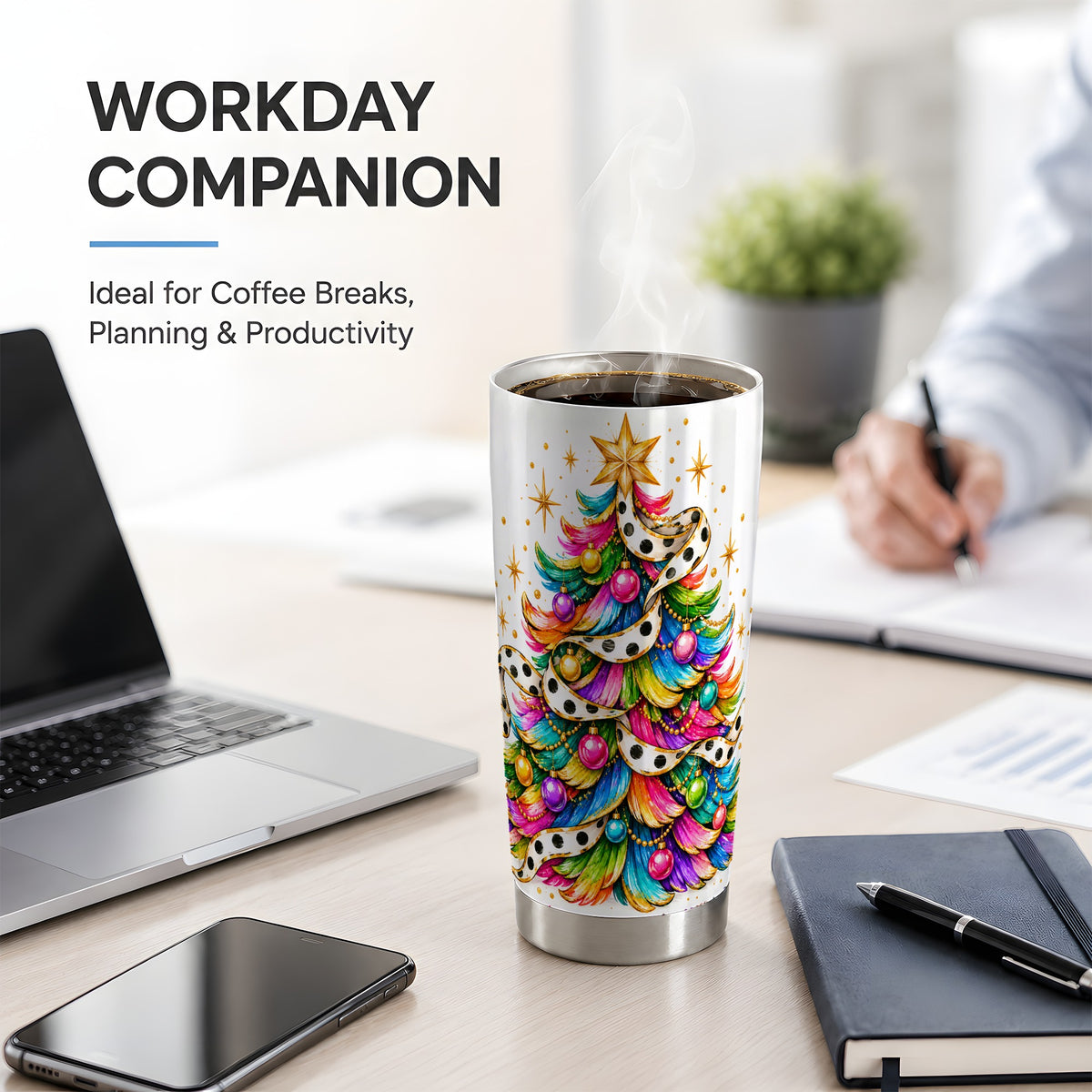 Colorful Christmas Tree 20oz Tumbler, Rainbow Holiday Ornament Design