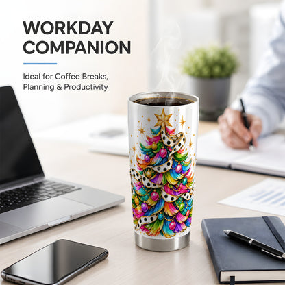 Colorful Christmas Tree 20oz Tumbler, Rainbow Holiday Ornament Design