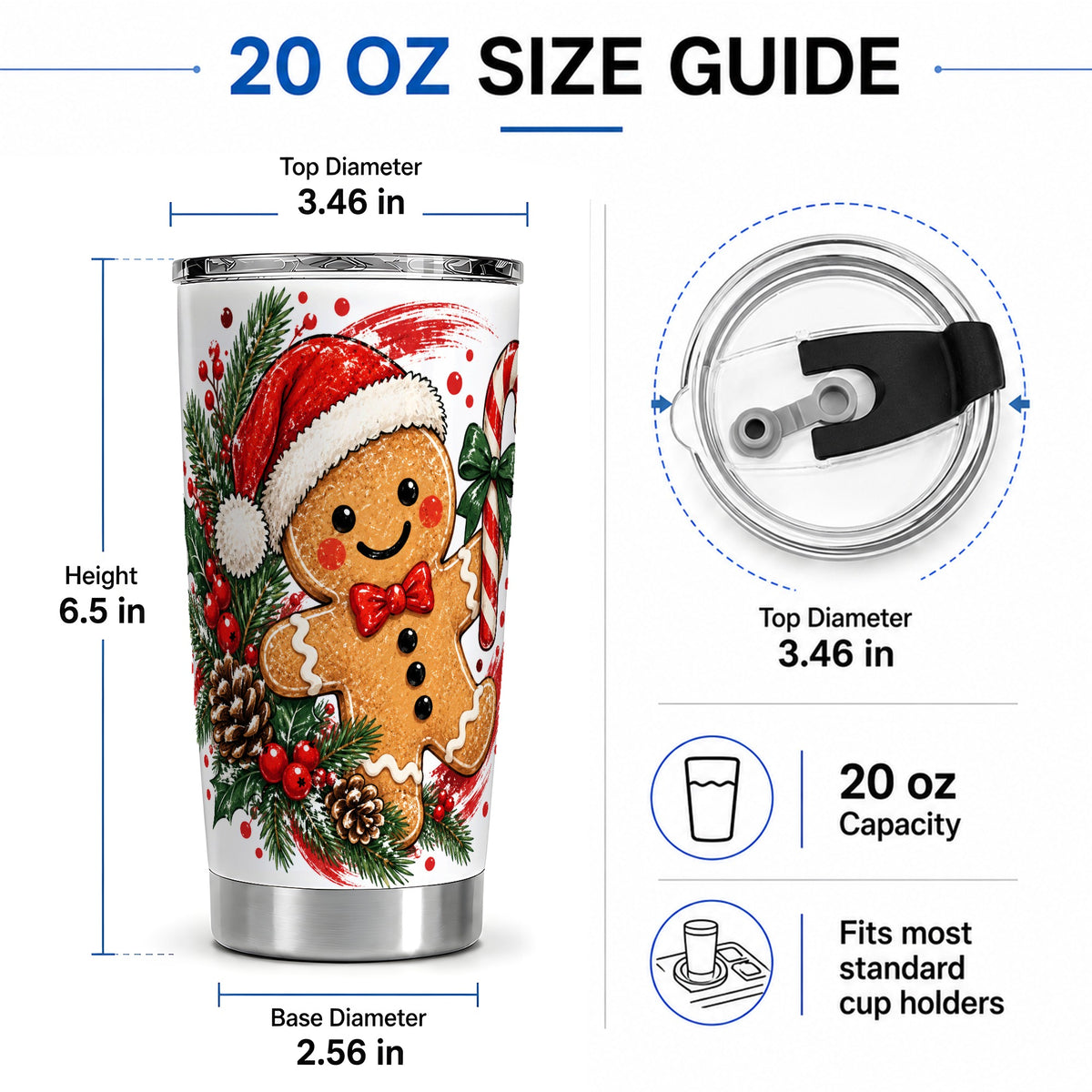 #pl[20oz|Steel] Christmas Gingerbread Man 20oz Tumbler, Stainless Steel Holiday Drinkware