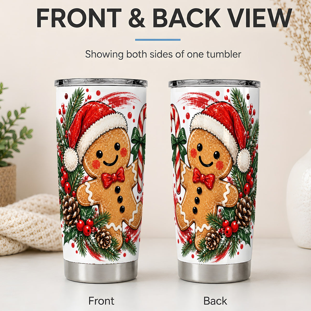 #pl[20oz|Steel] Christmas Gingerbread Man 20oz Tumbler, Stainless Steel Holiday Drinkware