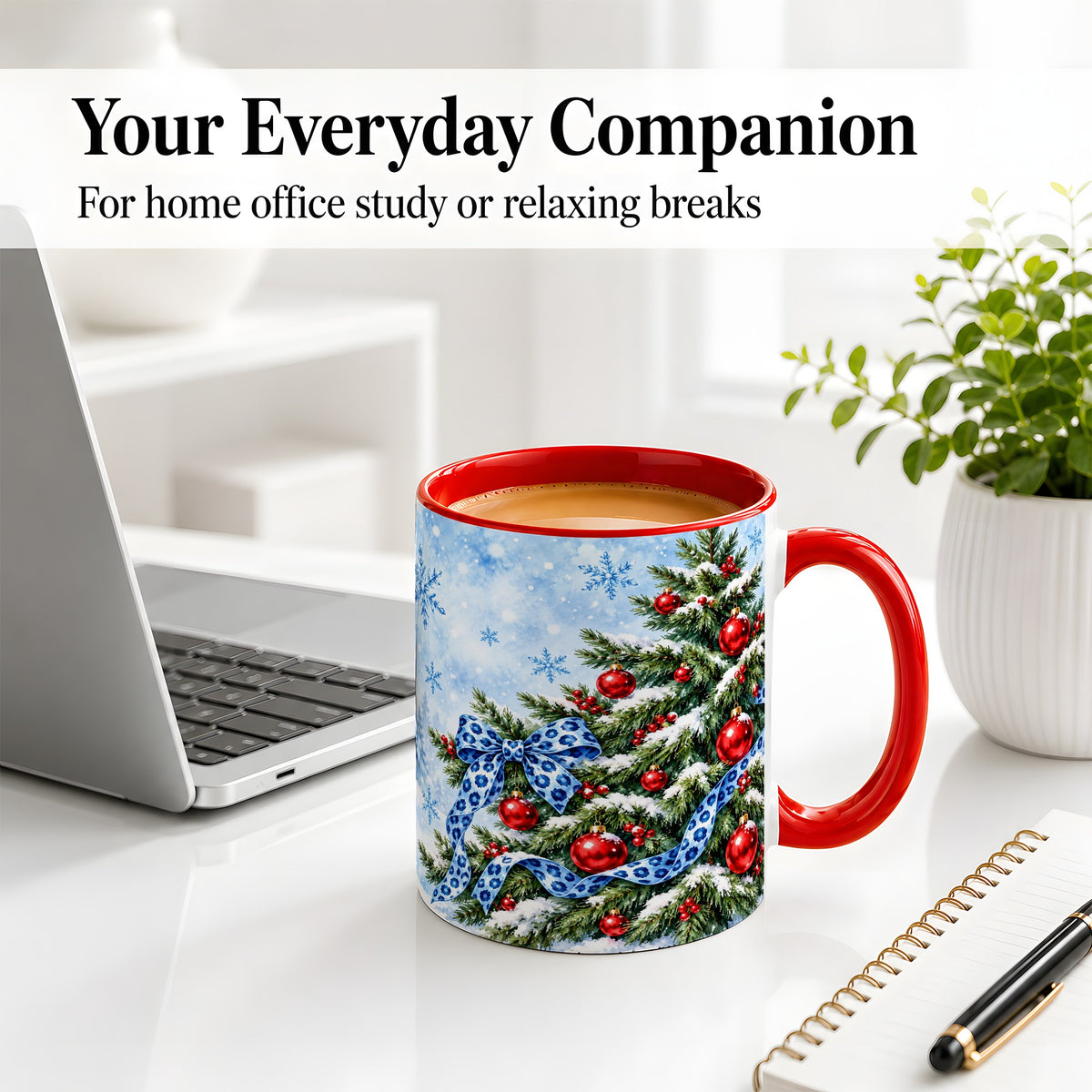 #pl[11oz|Red] Blue Leopard Bow Christmas Tree Accent Mug, Ceramic Coffee Cup