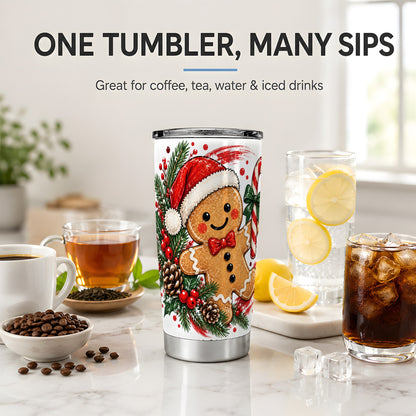 Christmas Gingerbread Man 20oz Tumbler, Stainless Steel Holiday Drinkware