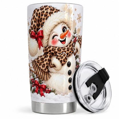 Leopard Print Snowman 20oz Tumbler, Stainless Steel Christmas Drinkware