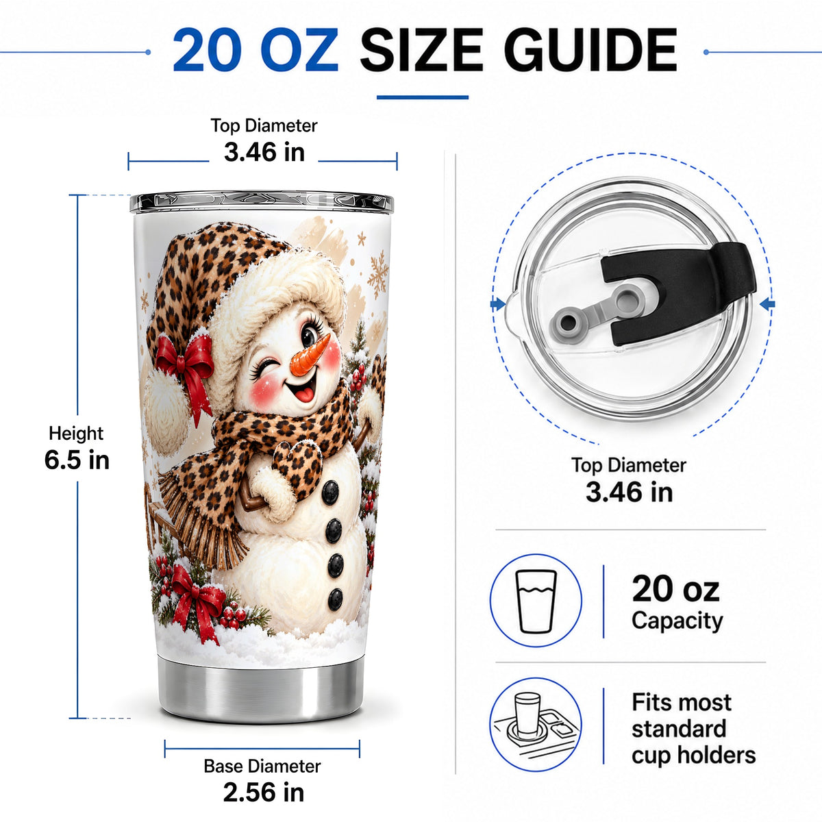 #pl[20oz|Steel] Leopard Print Snowman 20oz Tumbler, Stainless Steel Christmas Drinkware