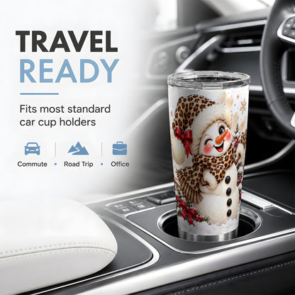 Leopard Print Snowman 20oz Tumbler, Stainless Steel Christmas Drinkware
