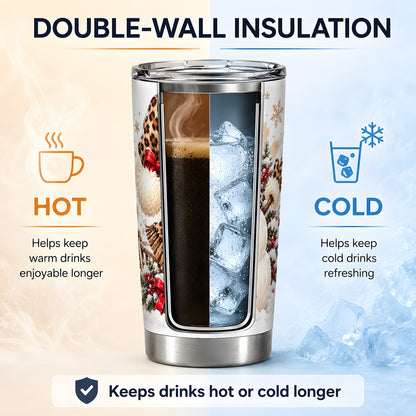 Leopard Print Snowman 20oz Tumbler, Stainless Steel Christmas Drinkware