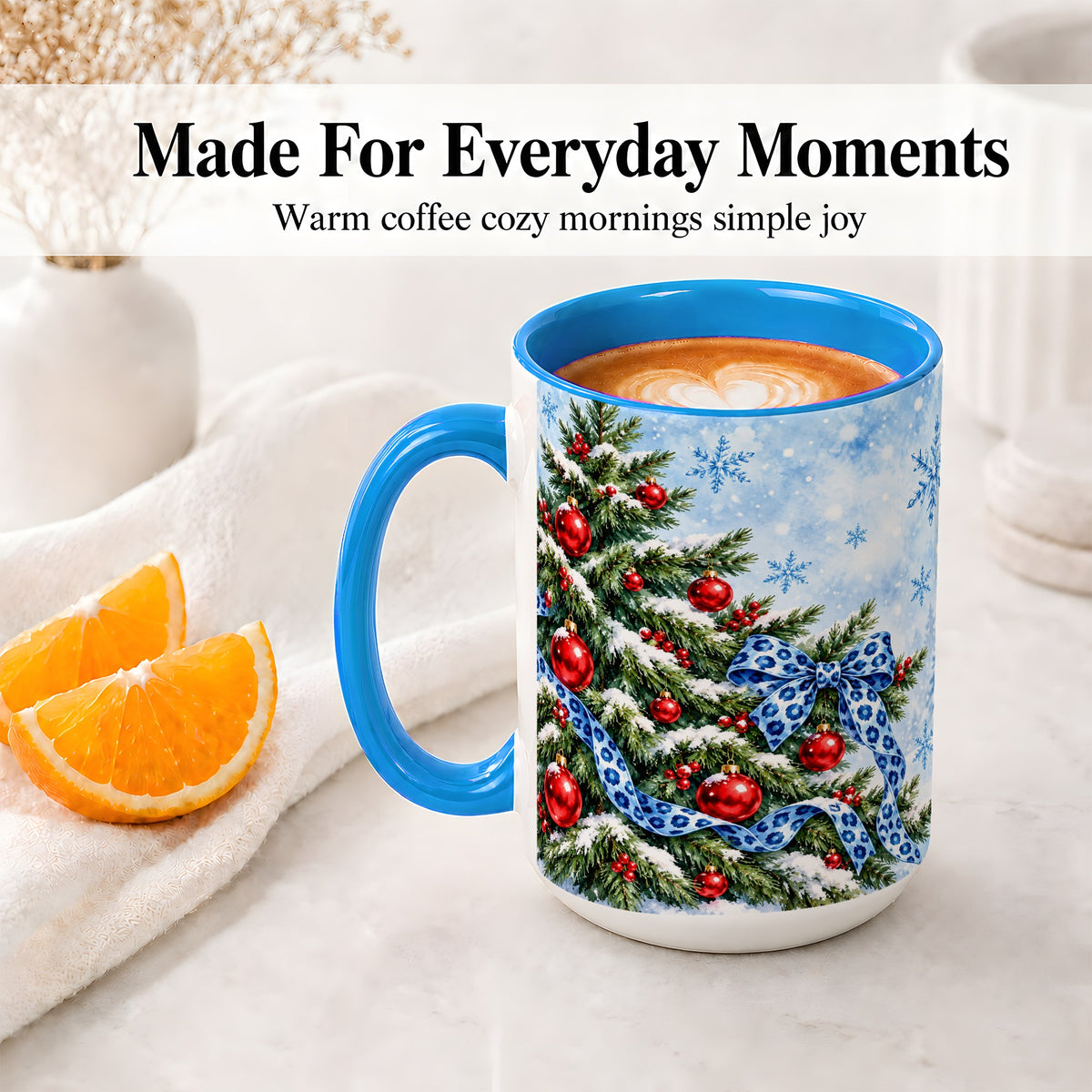 #pl[15oz|Blue] Blue Leopard Bow Christmas Tree Accent Mug, Ceramic Coffee Cup