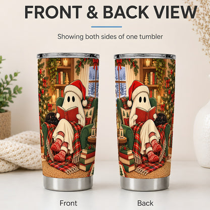 #pl[20oz|Steel] Cozy Christmas Ghost 20oz Tumbler, Stainless Steel Reading Theme