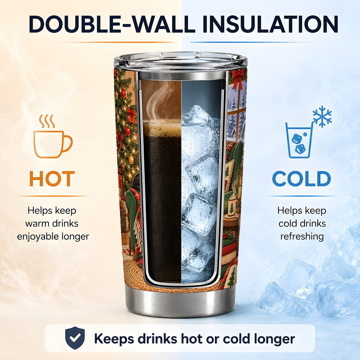 Cozy Christmas Ghost 20oz Tumbler, Stainless Steel Reading Theme