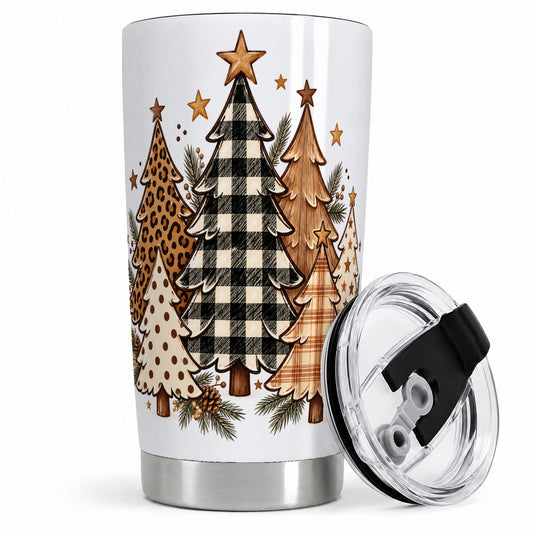 Patterned Christmas Trees 20oz Tumbler, Stainless Steel Leopard Design