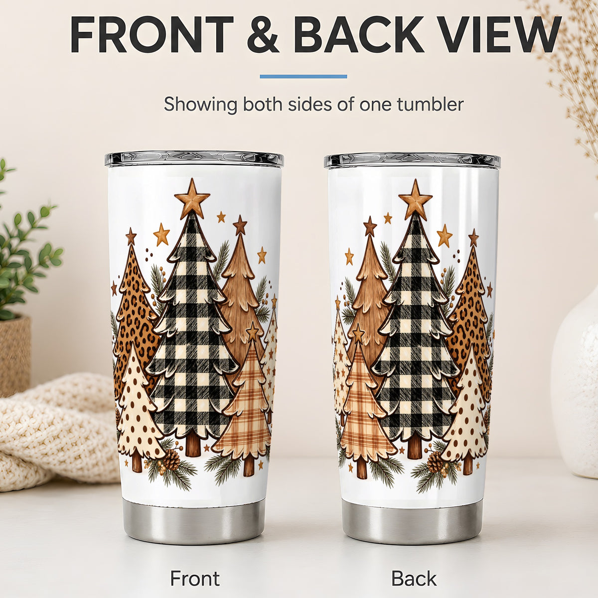 #pl[20oz|Steel] Patterned Christmas Trees 20oz Tumbler, Stainless Steel Leopard Design