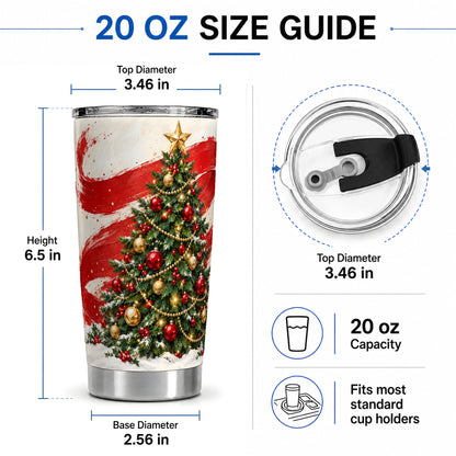 #pl[20oz|Steel] Classic Christmas Tree 20oz Tumbler, Stainless Steel Red Gold Design