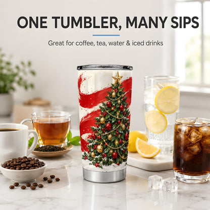 Classic Christmas Tree 20oz Tumbler, Stainless Steel Red Gold Design
