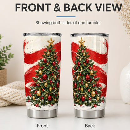 #pl[20oz|Steel] Classic Christmas Tree 20oz Tumbler, Stainless Steel Red Gold Design