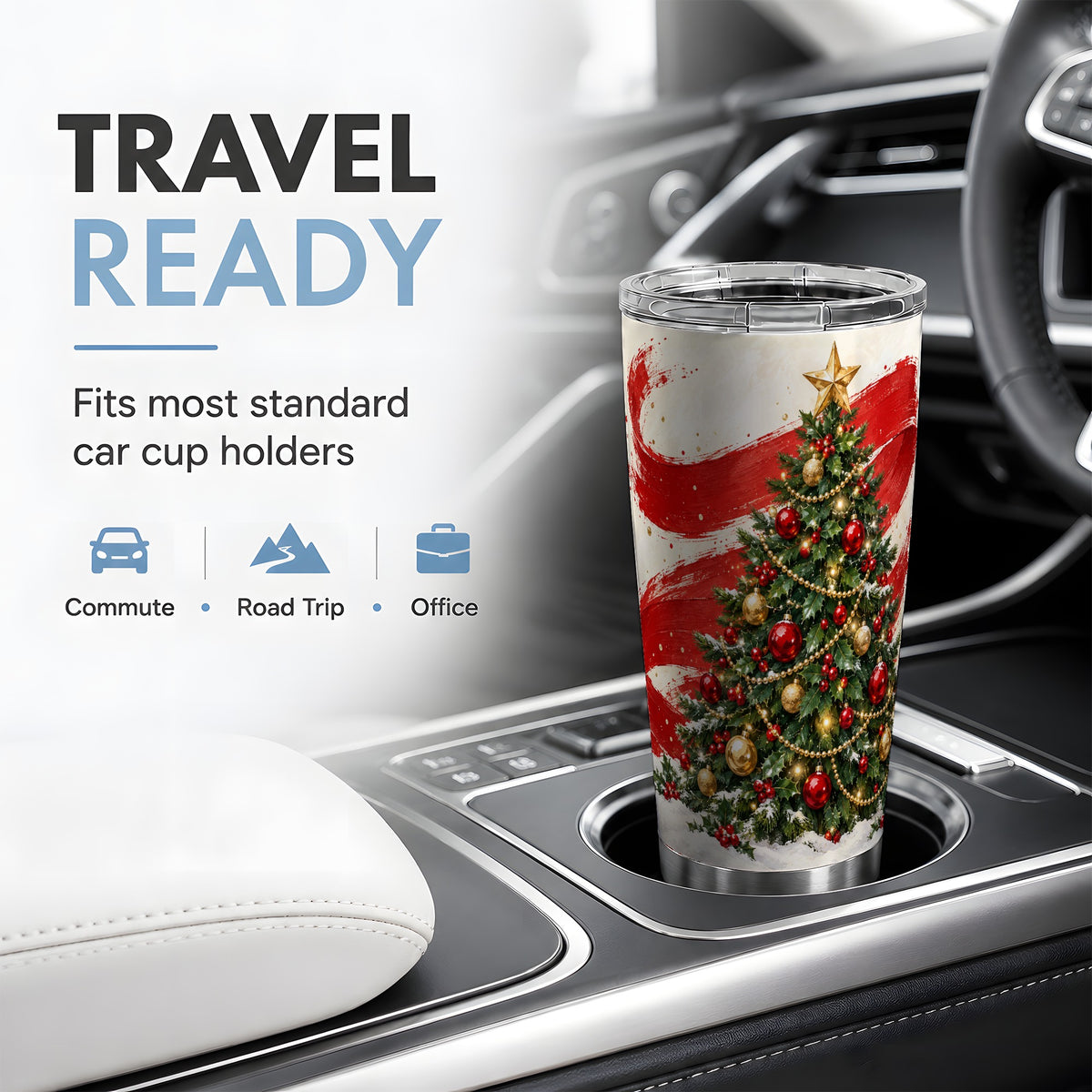Classic Christmas Tree 20oz Tumbler, Stainless Steel Red Gold Design