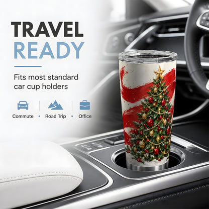 Classic Christmas Tree 20oz Tumbler, Stainless Steel Red Gold Design