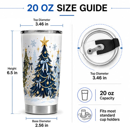 #pl[20oz|Steel] Navy Blue Christmas Trees Tumbler, 20oz Stainless Steel Holiday Cup