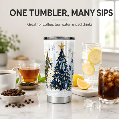 Navy Blue Christmas Trees Tumbler, 20oz Stainless Steel Holiday Cup