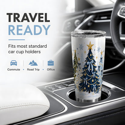 Navy Blue Christmas Trees Tumbler, 20oz Stainless Steel Holiday Cup