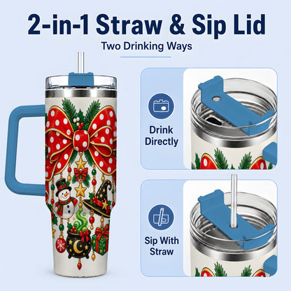 #pl[40oz|Blue] Witch Hat Christmas Bow Tumbler, 40oz Handled Holiday Drinkware
