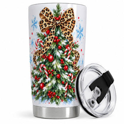 Leopard Print Christmas Tree Tumbler, 20oz Stainless Steel Drinkware