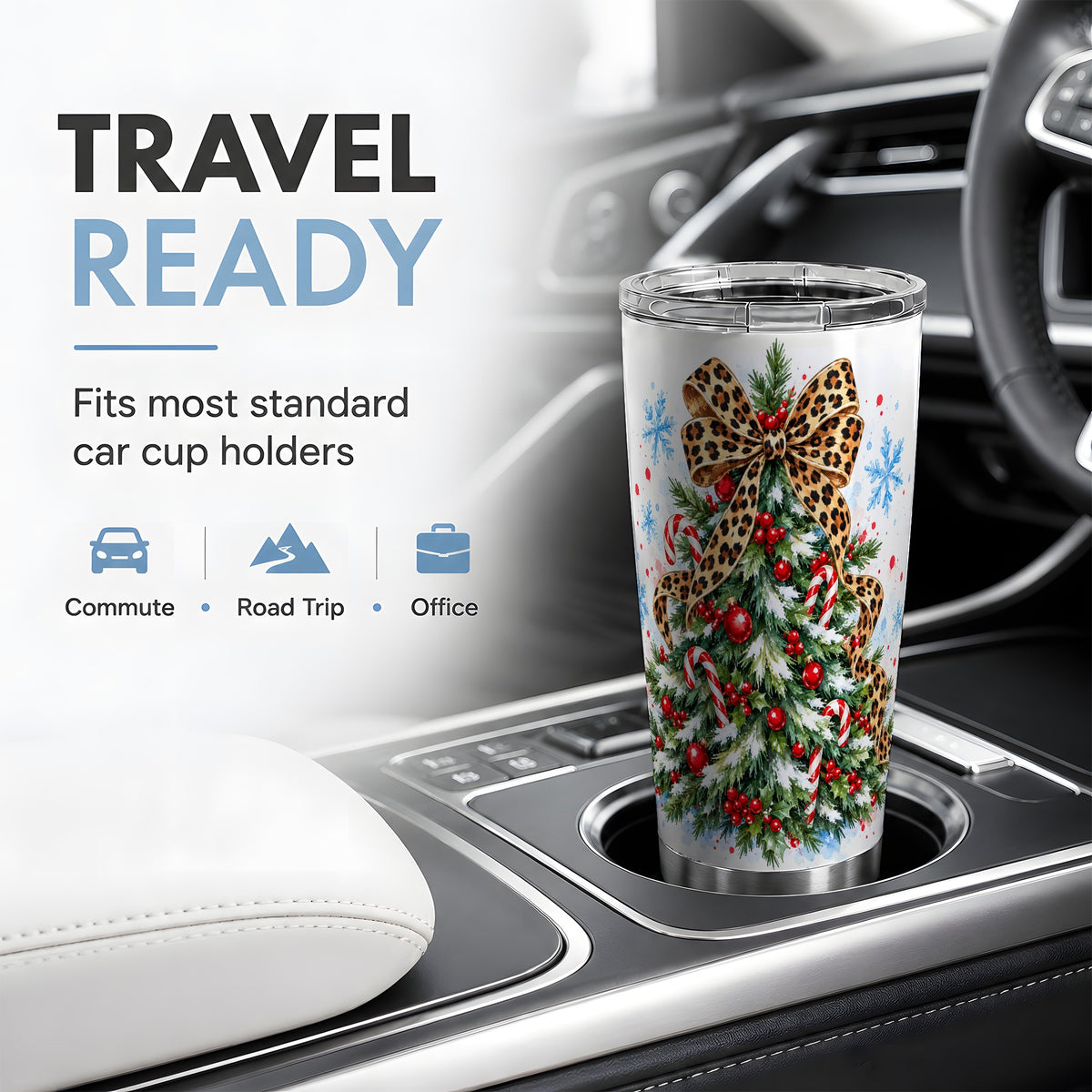 Leopard Print Christmas Tree Tumbler, 20oz Stainless Steel Drinkware
