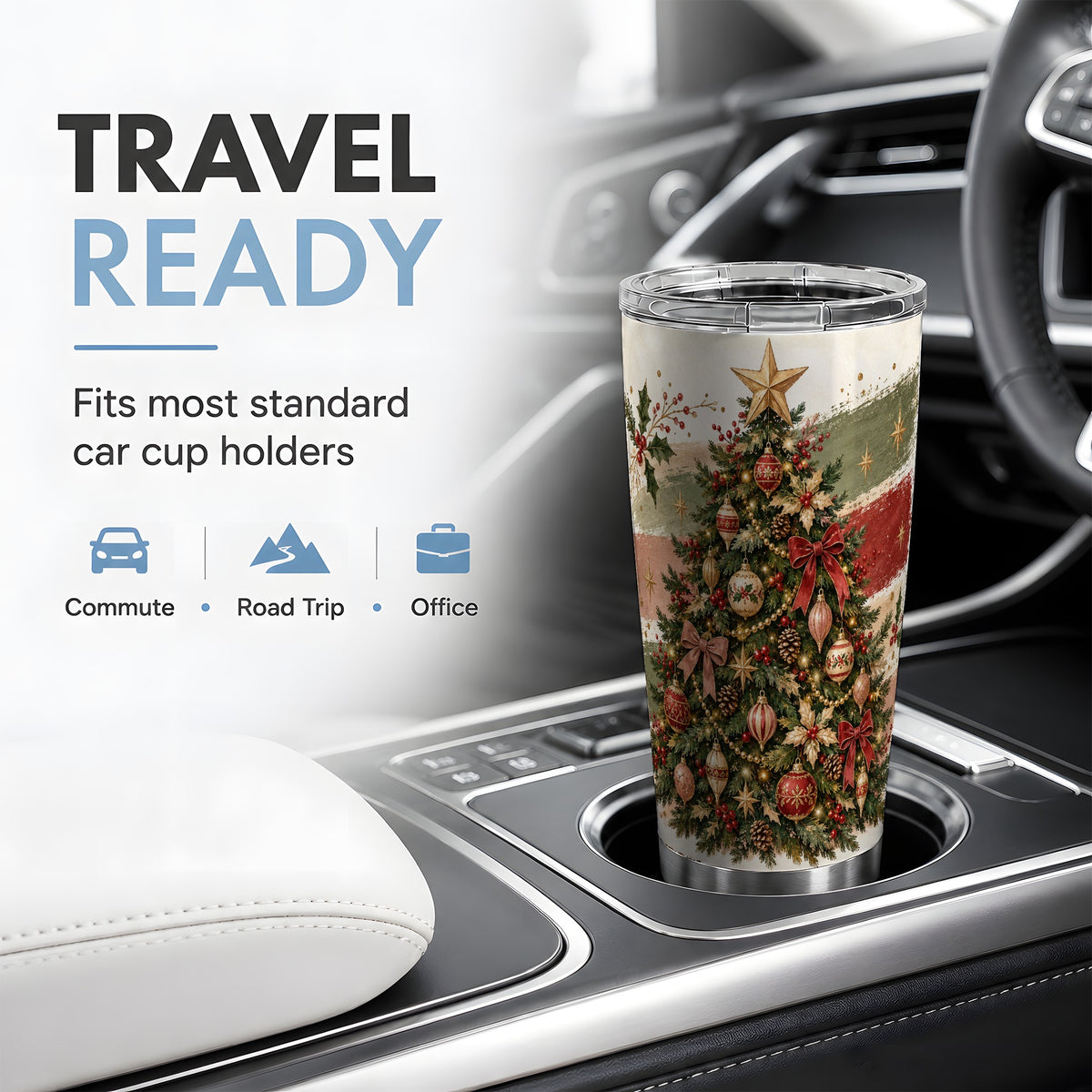 Vintage Christmas Tree Tumbler, 20oz Stainless Steel Holiday Drinkware