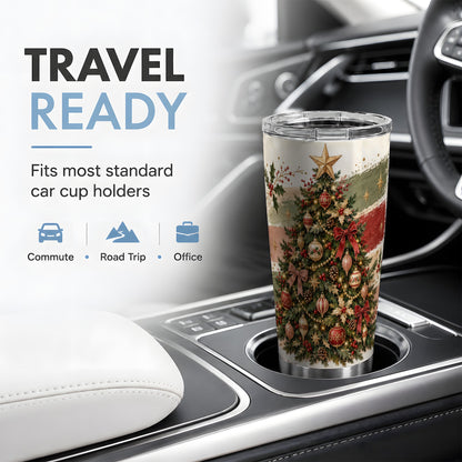 Vintage Christmas Tree Tumbler, 20oz Stainless Steel Holiday Drinkware