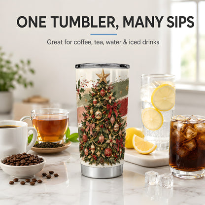 Vintage Christmas Tree Tumbler, 20oz Stainless Steel Holiday Drinkware
