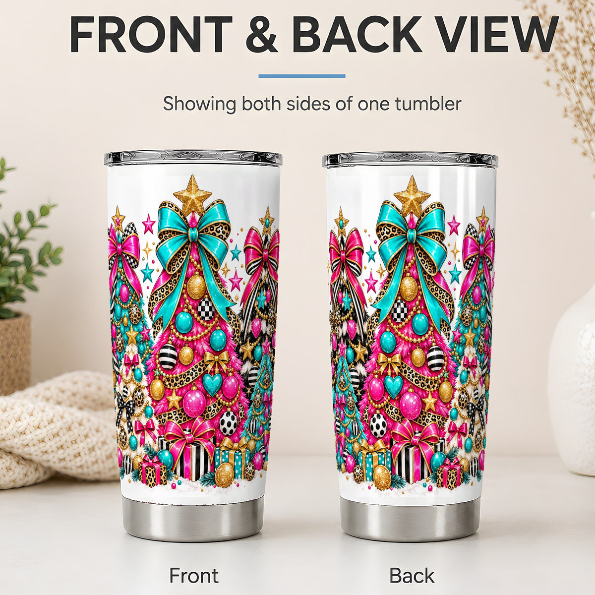 #pl[20oz|Steel] Colorful Christmas Trees Tumbler, 20oz Stainless Steel Holiday Cup