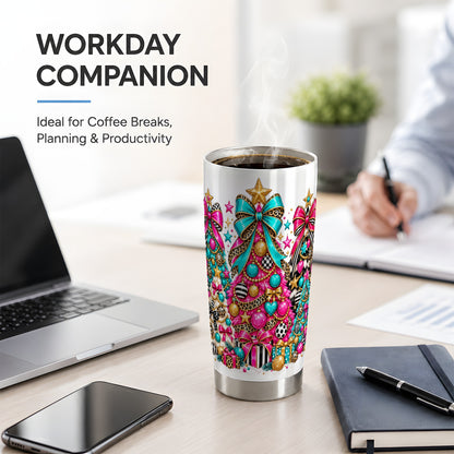 Colorful Christmas Trees Tumbler, 20oz Stainless Steel Holiday Cup