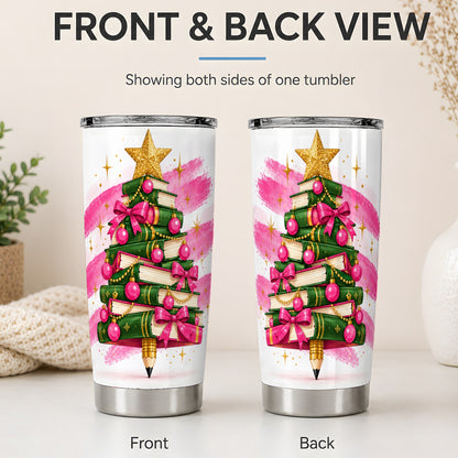 #pl[20oz|Steel] Christmas Book Tree Tumbler, 20oz Stainless Steel Cup for Book Lovers