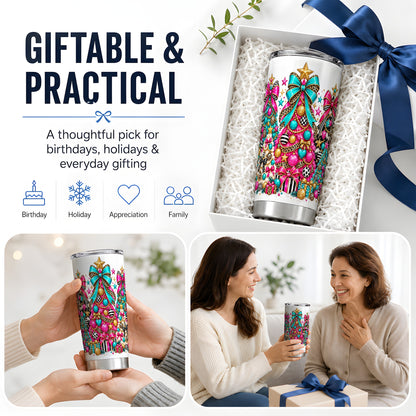 Colorful Christmas Trees Tumbler, 20oz Stainless Steel Holiday Cup
