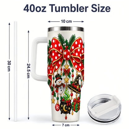 #pl[40oz|White] Witch Hat Christmas Bow Tumbler, 40oz Handled Holiday Drinkware
