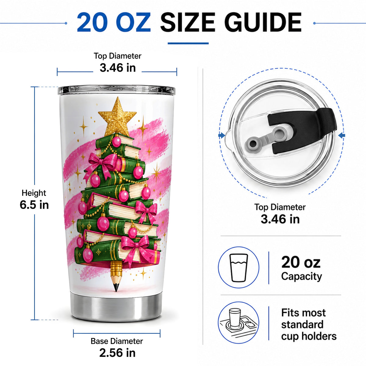 #pl[20oz|Steel] Christmas Book Tree Tumbler, 20oz Stainless Steel Cup for Book Lovers