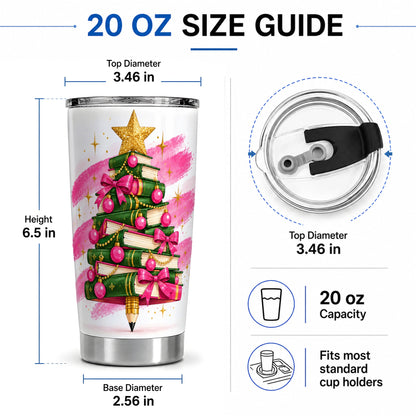 #pl[20oz|Steel] Christmas Book Tree Tumbler, 20oz Stainless Steel Cup for Book Lovers