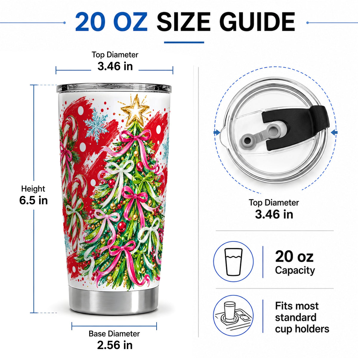 #pl[20oz|Steel] Pink Bow Christmas Tree Tumbler, 20oz Stainless Steel Holiday Cup
