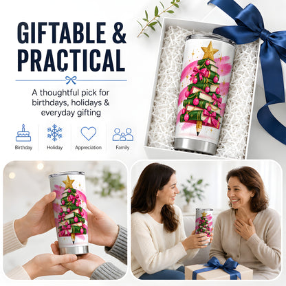 Christmas Book Tree Tumbler, 20oz Stainless Steel Cup for Book Lovers