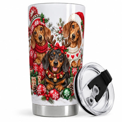 Christmas Dachshund Dogs Tumbler, 20oz Stainless Steel Drinkware