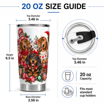 #pl[20oz|Steel] Christmas Dachshund Dogs Tumbler, 20oz Stainless Steel Drinkware